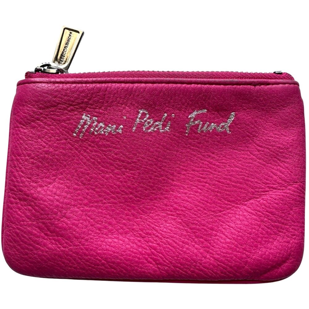 Rebecca Minkoff Mani Pedi Fund Hot Pink Pebbled Leather Zip Wallet Coin Pouch - Picture 1 of 9